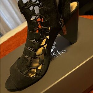 Vince Camuto Black Suede Lace-Up Block Heel Sandals